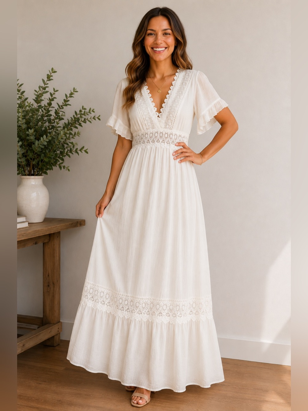 White Maxi Dress Prairie Boho Crochet Wedding Gauzy Wishlist Apparel
